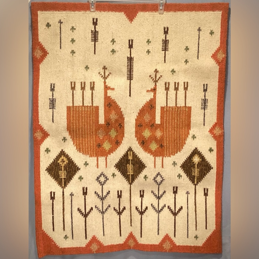 Vintage Mid century Handwoven Wool Tapestry By Eva Nemeth